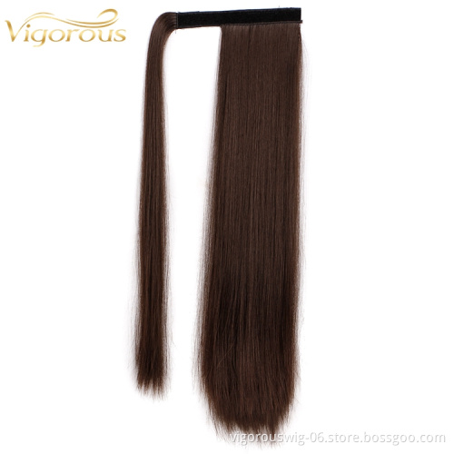Natural Wholesale Fiber Glueless Long Straight Synthetic Ponytail Clip In Hand Tied Weft Hair Extension